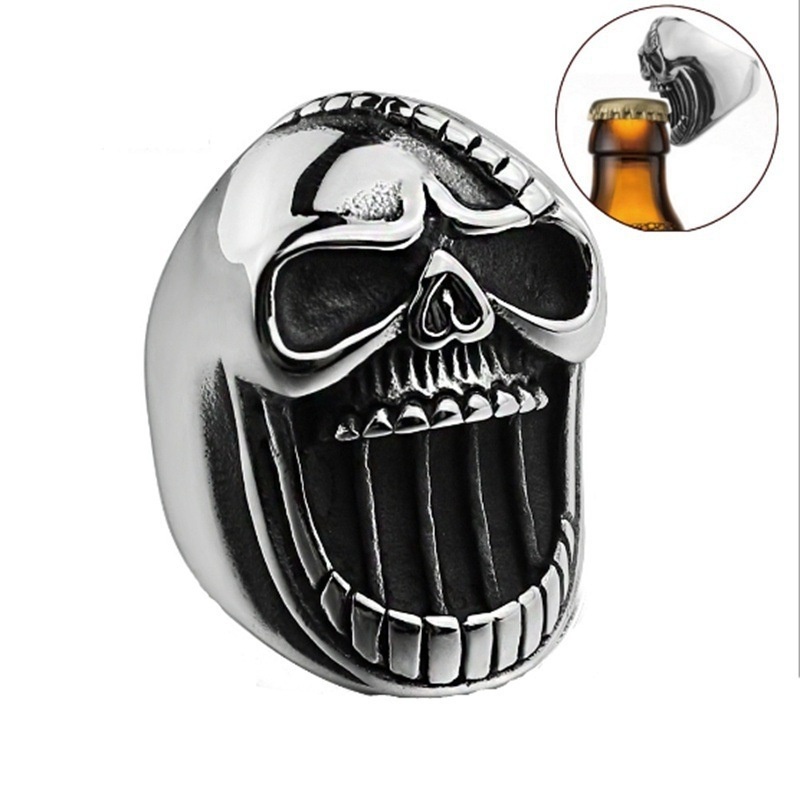 [X C Perhiasan] Pria Hip-hop Punk Gothic Skull Pembuka Botol Vintage Cincin Fashion Perhiasan