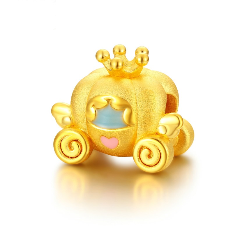 Goldkingdom Aksesoris Perhiasan Fashion Ready Stock Fairytale Crown Pumpkin Mobil Indah Jamur Wish Box Enamel Transfer Beads Laos Pasir Emas Asli Kadar 375 Handstring Gelang Jalan