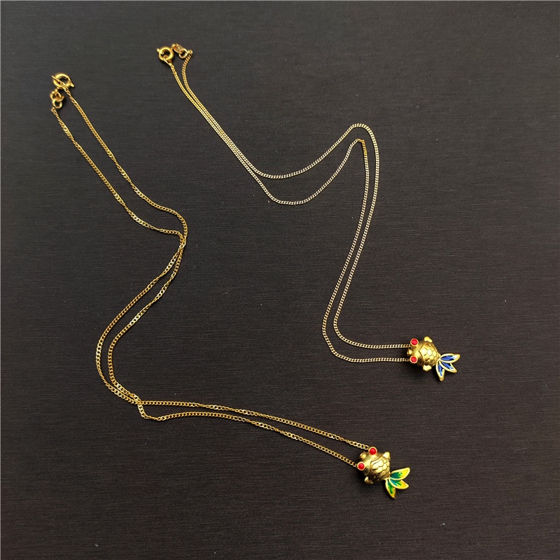 Ladies Necklace 3D Stereo Ikan Mas Kecil Liontin Warna Berlian Kalung Pasangan Hadiah Ulang Tahun Aksesoris Fashion