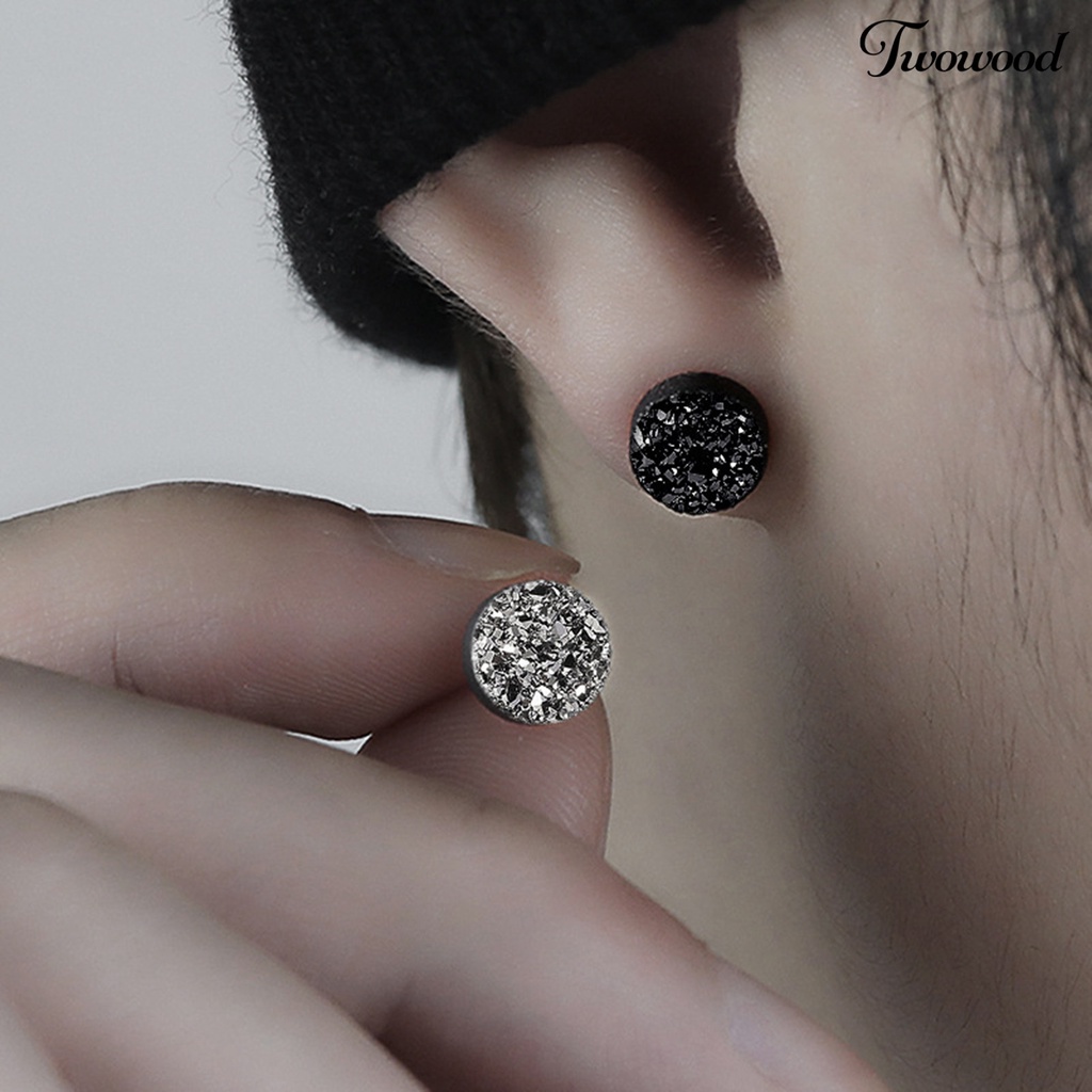 Twowood 1pasang 8mm Ear Studs Bulat Mini Minimalis Perhiasan Fashion Mempesona Kristal Imitasi Pria Wanita Anting Untuk Outdoor