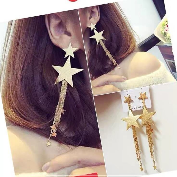 Baru Trendi Temperamen Korea Bintang Berujung Lima Anting Bintang Influencer Perempuan Anting Rumbai Panjang Earrings Earrings