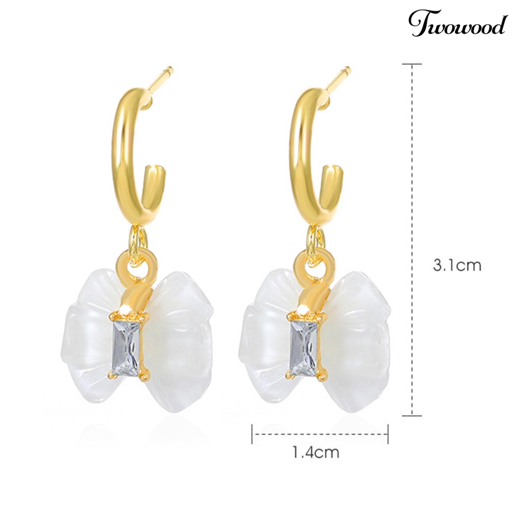 Twowood 1pasang Wanita Huggie Anting Busur-Simpul Bentuk Warna Kontras Berlian Imitasi Transparan Halus Tepi Telinga Dekorasi Ada Peradangan High-end Pernikahan Pengantin Drop Earrings