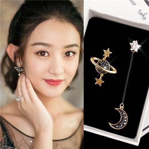 Korea Korea Hypoallergenic Bulan Bintang Asimetris Gaya Panjang Kepribadian Temperamen Perempuan Anting Kecil Anting Anting Earrings