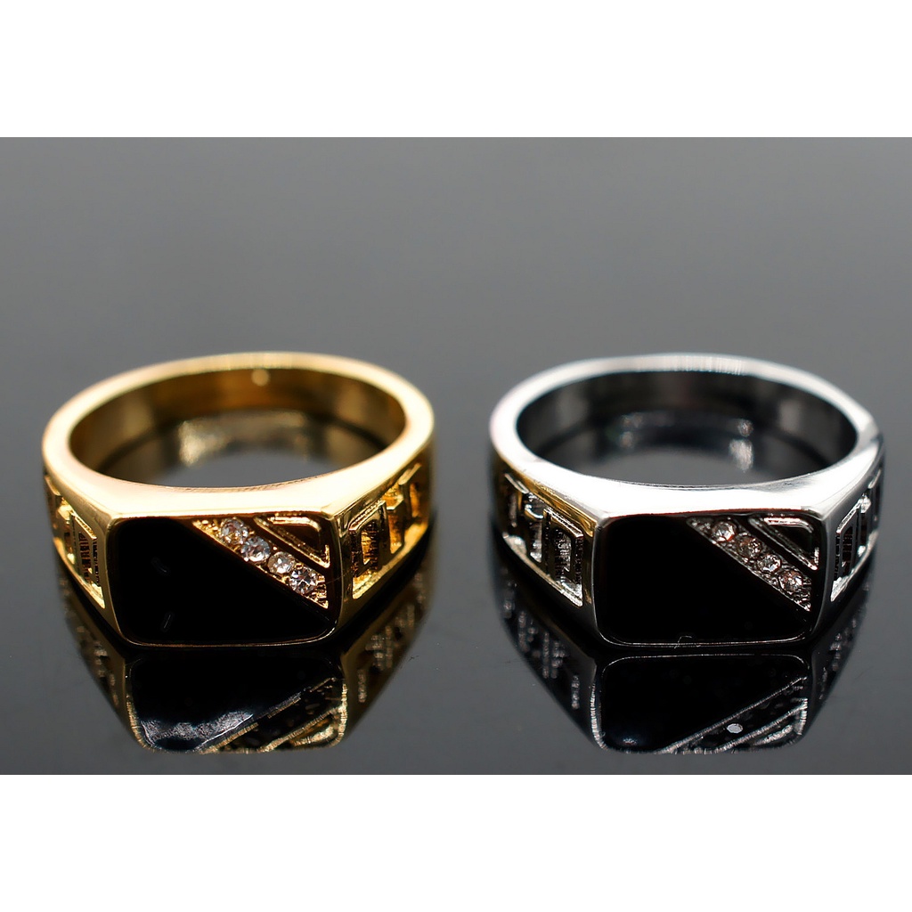 Goldkingdom Fashion Perhiasan Aksesoris Ready Stock Cepat Jual Populer Perhiasan Kreatif Segitiga Drop Minyak Pria Cincin Cross-border Populer Spot Cincin Grosir