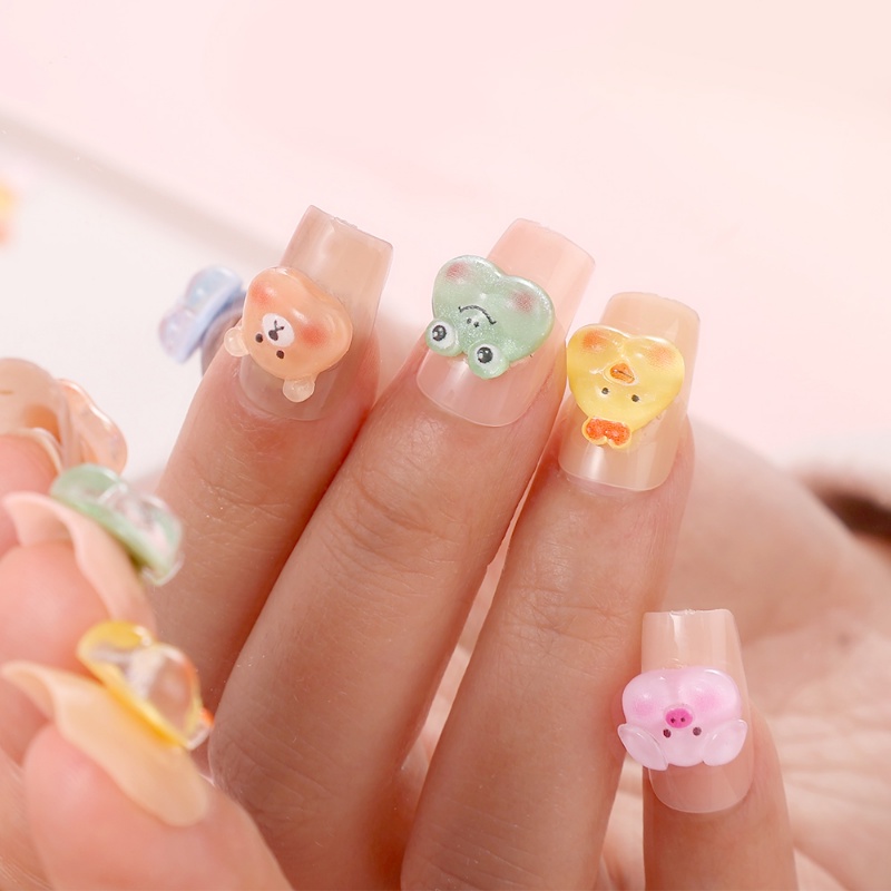 10pcs Jelly Warna Resin Pesona Kuku 3D Kartun Hewan Nail Art Dekorasi Flatback Batu DIY Manicure Hewan Lucu Hiasan Kuku