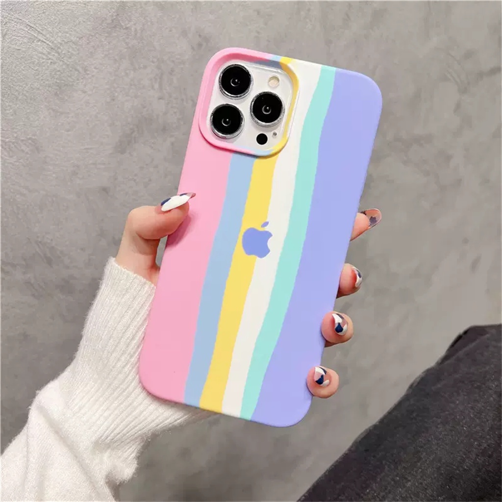 Casing Silikon Cair Resmi iPhone 14 Pro Max Case13 12 Pro Max14 Plus Promax Pelangi Mewah Tertutup Penuh anti Kotoran Dan shockproof Penutup Belakang