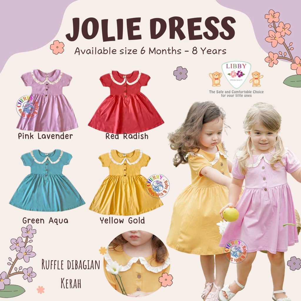 LIBBY Jolie Dress size 6 bulan-8 tahun Cotton Earth Color Series Dress Bayi Anak Fashion Anak Perempuan