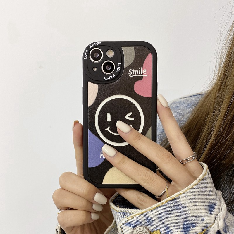 Smile Soft Case Hitam OPPO A9 A5 A31 A53 A33 2020 A7 A5S A12 A11K F9 F11 A15S A35 A52 A92 A54 A36 A96 A83 A57 A3S A16 A1 Pro Reno 3 5 6 7Z 9 senyum Bahagia