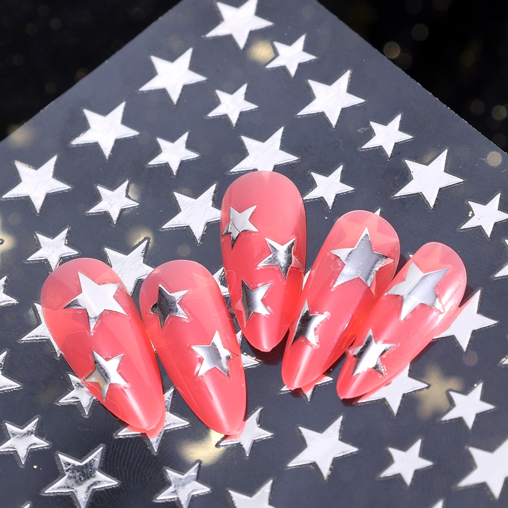 Stiker Kuku Manikur Bintang Profesional Dengan Dukungan Perekat Sederhana Perak Pentagram Nail Art Stiker DIY Nail Art Patch