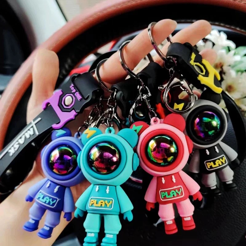 Lucu Pvc Kartun Beruang Petir Gantungan Kunci Astronot Beruang Boneka Keyring Bag Pendant Car Keyholder Bag Charm Aksesoris