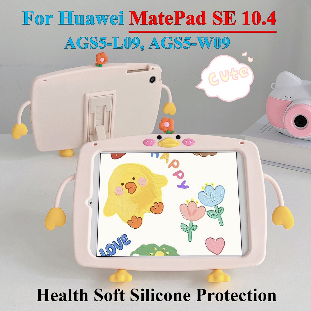Casing Untuk Huawei MatePad SE 10.4 (2022) AGS5-L09 AGS5-W09 10.4-inch Fashion360° Rotating Ring Stand Case Silikon Lembut Lucu Kartun Hewan Cewek Bunga Tablet Penutup Pelindung
