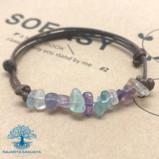 Gelang Minimalis Simple Elegan Batu Kerikil Kristal Ametyst Aventurine Fluorite Jade Tiger Eye