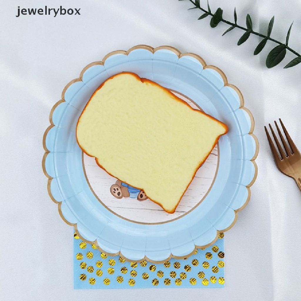 [jewelrybox] 10pcs Tamu Beruang Lucu Peralatan Makan Sekali Pakai Cowok Cewek Serbet Biru Piring Gelas Butik