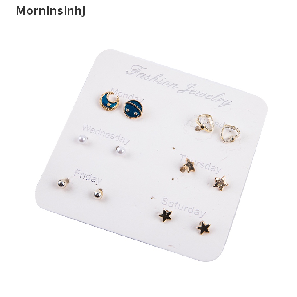 Mornin 6-7pasang/set Kristal Hati Daun Stud Anting Wanita Berlian Imitasi Earrings Jewelry id