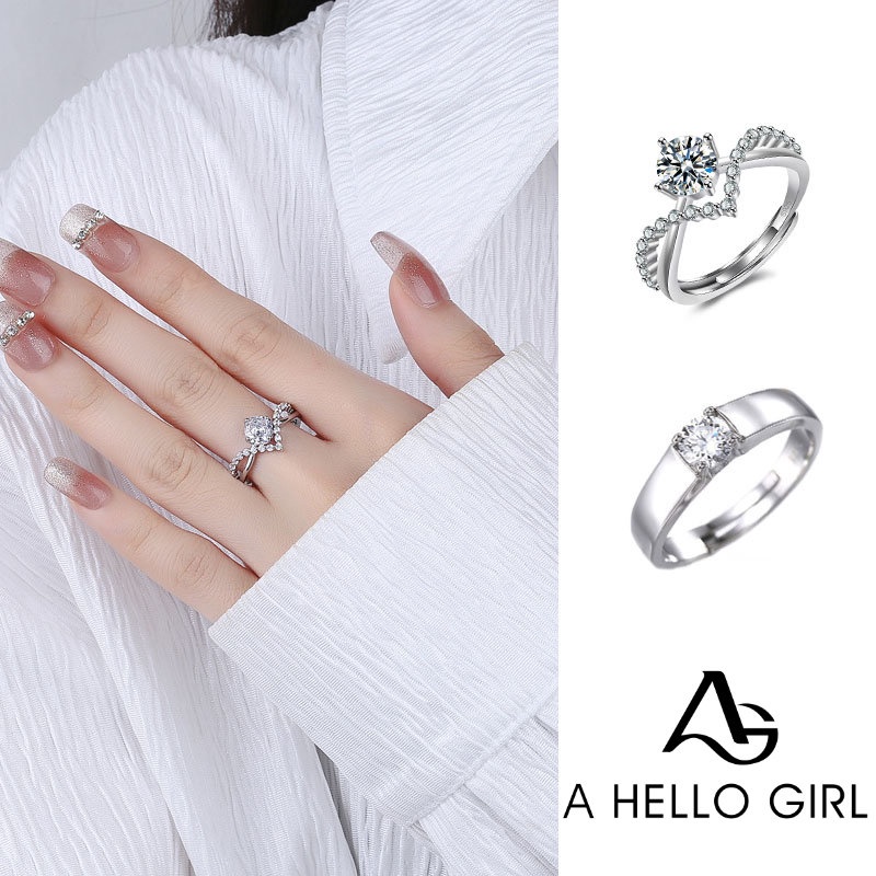 Gaya Korea Fashion Pasangan Lamaran Berlian Cincin Yang Dapat Disesuaikan Perempuan