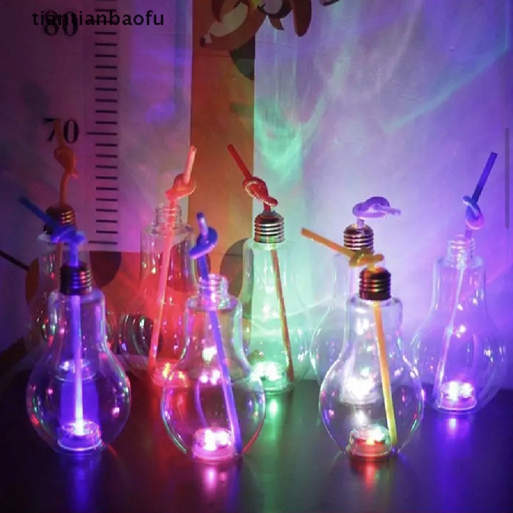 [tiantianbaofu] 200to500ml Clear Artificial Light Bulb Shaped Bottle Dapat Memancarkan Cahaya Minuman Cangkir Butik