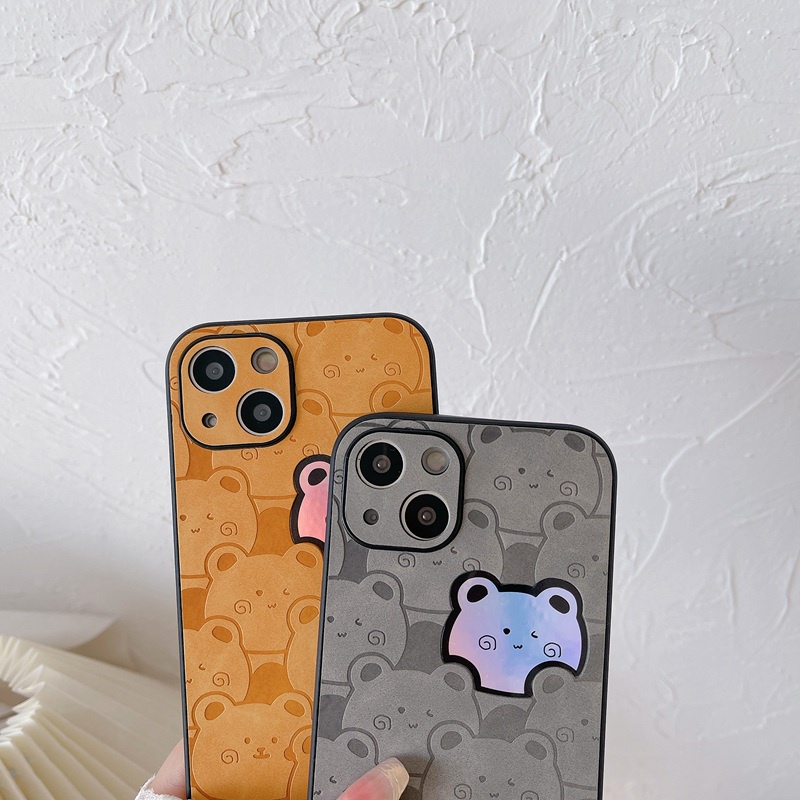 【Gradient Laser】So Cute Little Bear Case IPhone 11 12 13 14 Pro Max X XR XS MAX 14 Plus Protect Case Lovely Gray Brown Bears