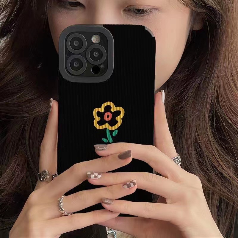 Black Simple Flower Girl Woman Soft Case HP VIVO V9 Y11 Y12i Y12 Y15 Y17 Y12S Y20 Y20i Y20S Y19 Y93 Y91C S1 V15 Pro Y50 Y30 Y30i V20 Z1 Pro Y52S Y31S V5 V5S V21 V23 5G Y83 FTD Stripe Casing