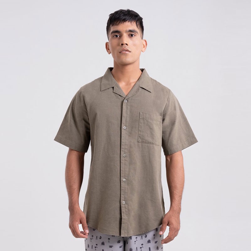 3Second Kemeja Lengan Pendek Pria  Basic Shirt Cuban Collar Kemeja Santai Polos Baju Atasan Cowok Ca