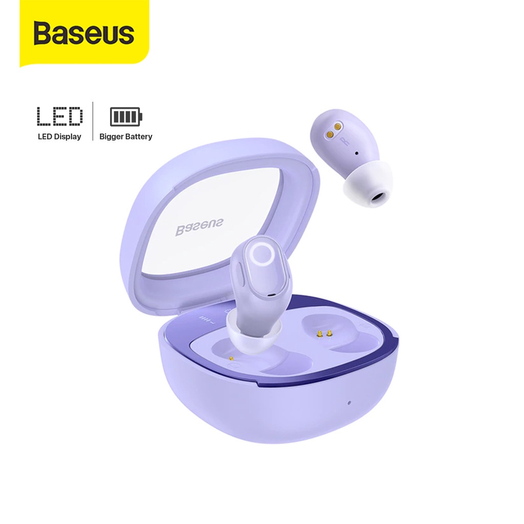 [ORI REAL STOCK]BASEUS WM02 TRUE WIRELESS BLUETOOTH EARPHONE MINI EARBUDS TWS - Putih/Ungu/Biru Muda