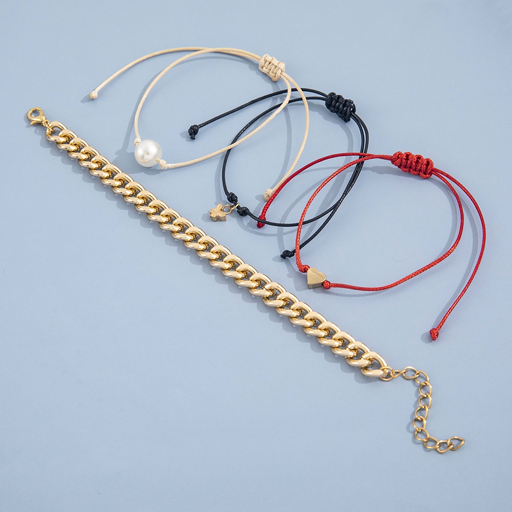 Desain Individual Sederhana Punk Rantai Tangan-Kabel Berbentuk Hati Mutiara Kupu-Kupu Liontin Gelang Kaki