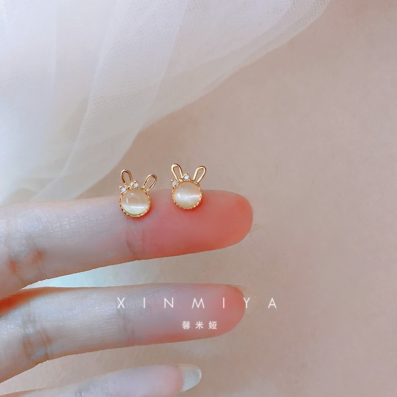 Anting Pejantan Kelinci Opal Perak925 Anting Canggih Anting Lucu Sederhana Anting Wanita