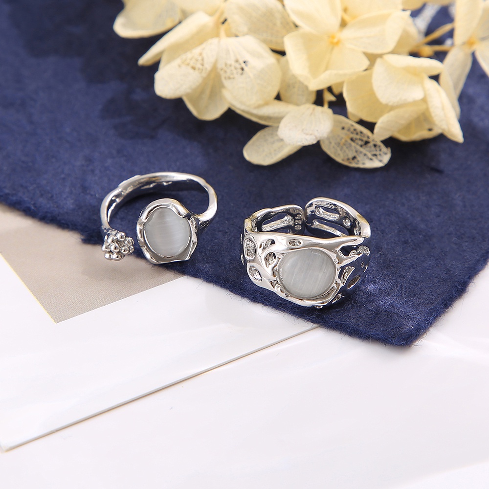 Cincin Perak Batu Permata Elegan Untuk Wanita Fashion Moonstone Finger Ring Aksesoris Perhiasan