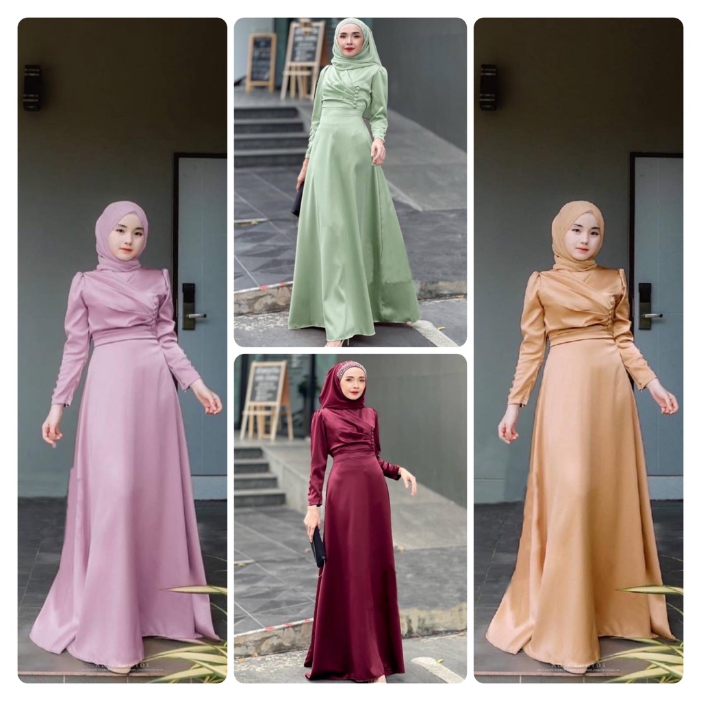 DRESS GAMIS PESTA KONDANGAN SATIN ROBERTO CAVALLI WANITA FASHION BUSANA MUSLIM MODERN TERBARU MURAH 