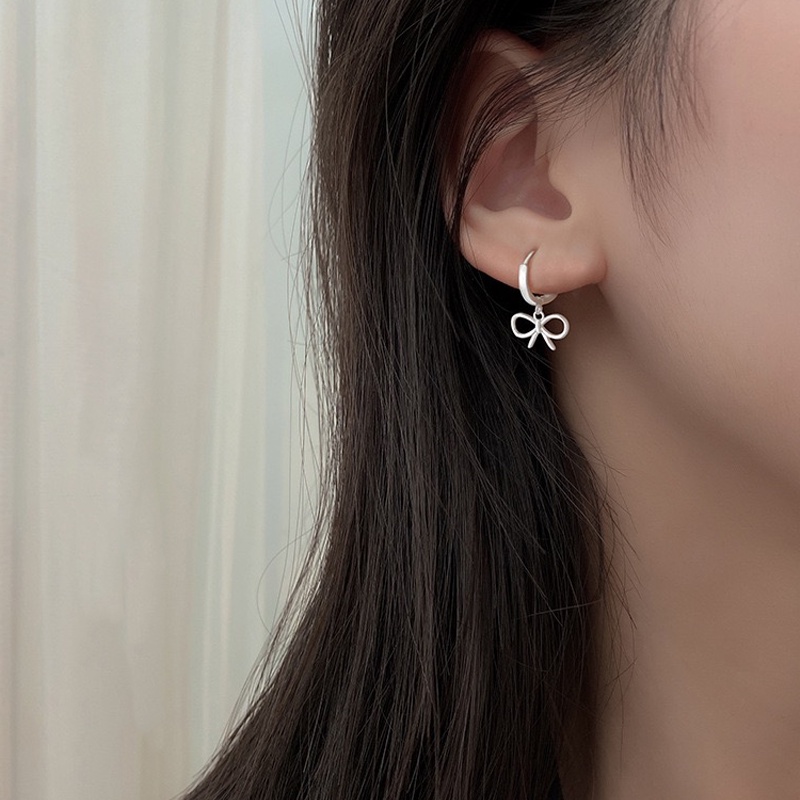 Papaozhu Korea Lucu S925 Perak Berongga Busur Lingkaran Hoop Anting-Anting Untuk Wanita Perempuan Indah Ikatan Simpul Cuff Earrings Trendi Aksesoris Telinga Pacaran Sehari-Hari