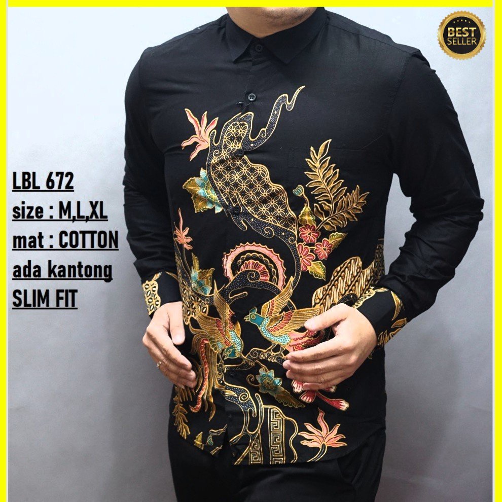 KEMEJA BATIK PRIA SLIM FIT HEM BATIK PRIA SLIM FIT ORIGINAL KATUN LUIGIBATANI LBL672 PREMIUM KEMEJA BLD JAKARTA