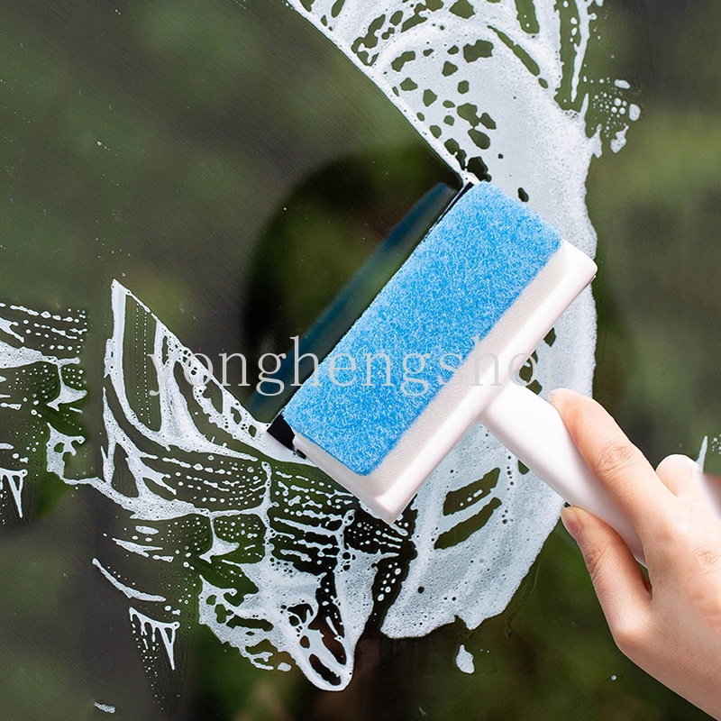 Sikat Pembersih Kaca Jendela 2in1 Wiper Dua Sisi Pembersih Pengikis Cuci Sikat Spons Multifungsi Dinding Kamar Mandi Keramik Lantai Cermin Alat Pembersih