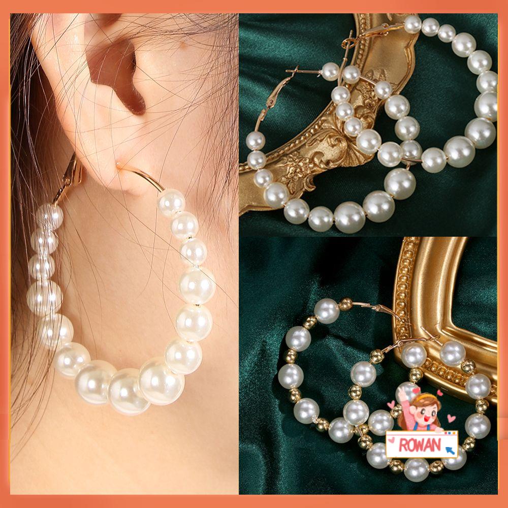 R-flower Pearl Hoop Earrings Pesta Pernikahan Pertunangan Fashion Bentuk Bulat