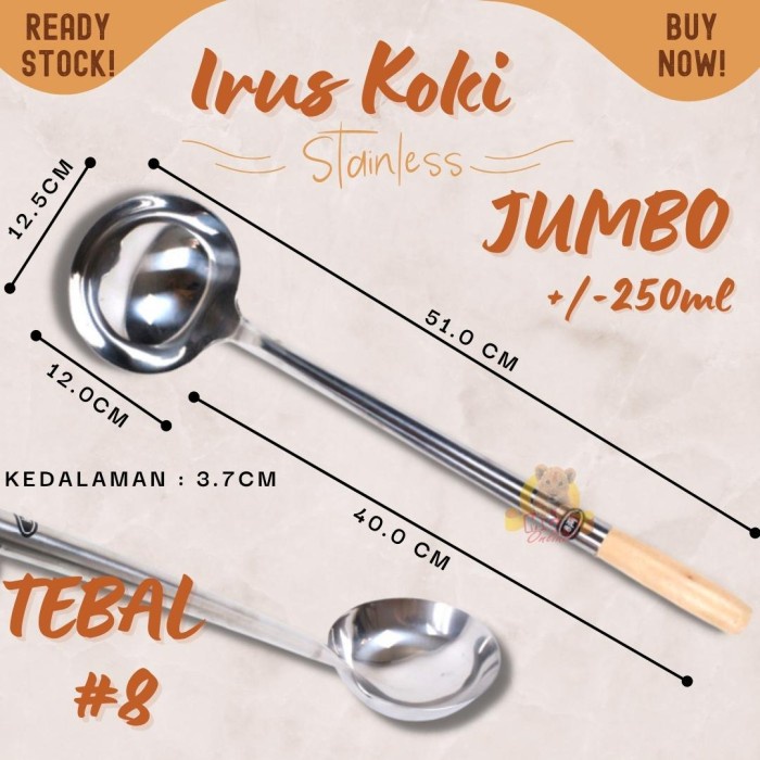 Irus Stainless gagang Kayu 51cm kapsitas 250ml Irus koki panjang no8