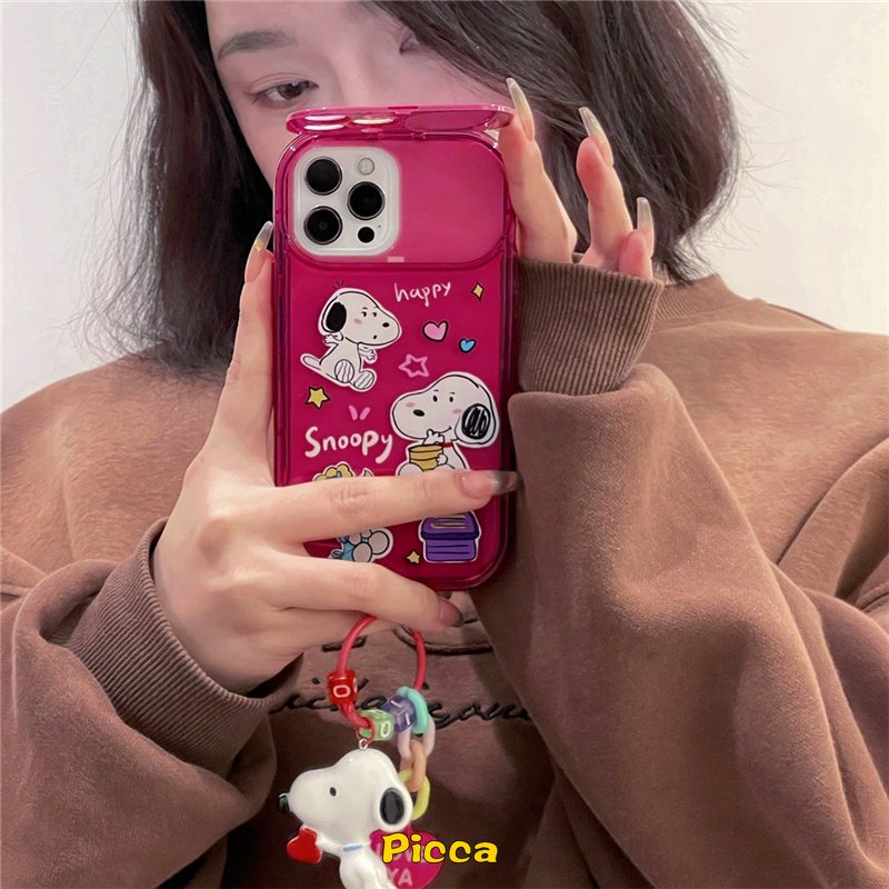 IPHONE Casing Kompatibel Untuk Iphone11 14 13 12 Pro MAX XR 8 7 14 Plus X XS MAX SE 2020 Kartun Snoopy Kreatif Flip Make Up Cermin Shockproof Lembut TPU Phone Back Cover Case