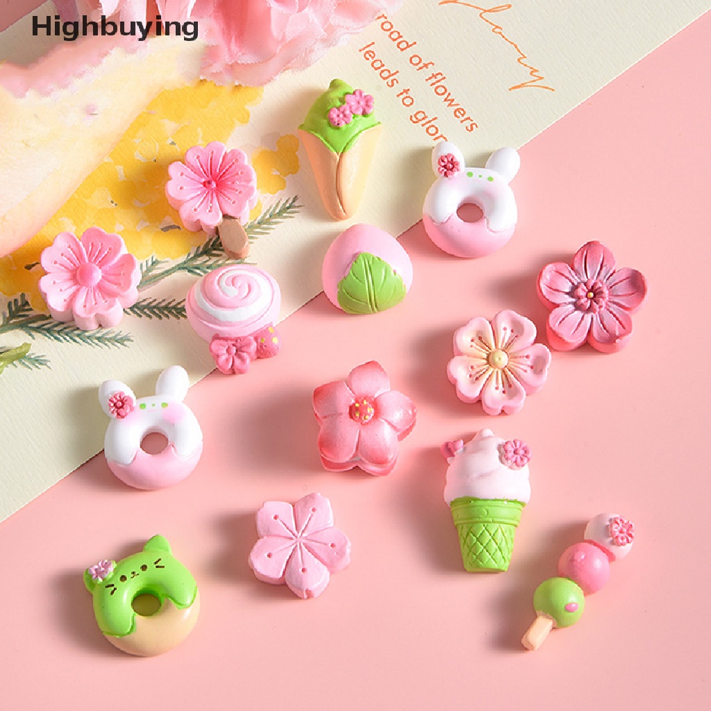 Hbid 10pcs Resin Sweet Cherry Blossom Macaron Food Play Series Flatback Kawaii Cabochon Hiasan Untuk Scrapbooking DIY Aksesoris Glory