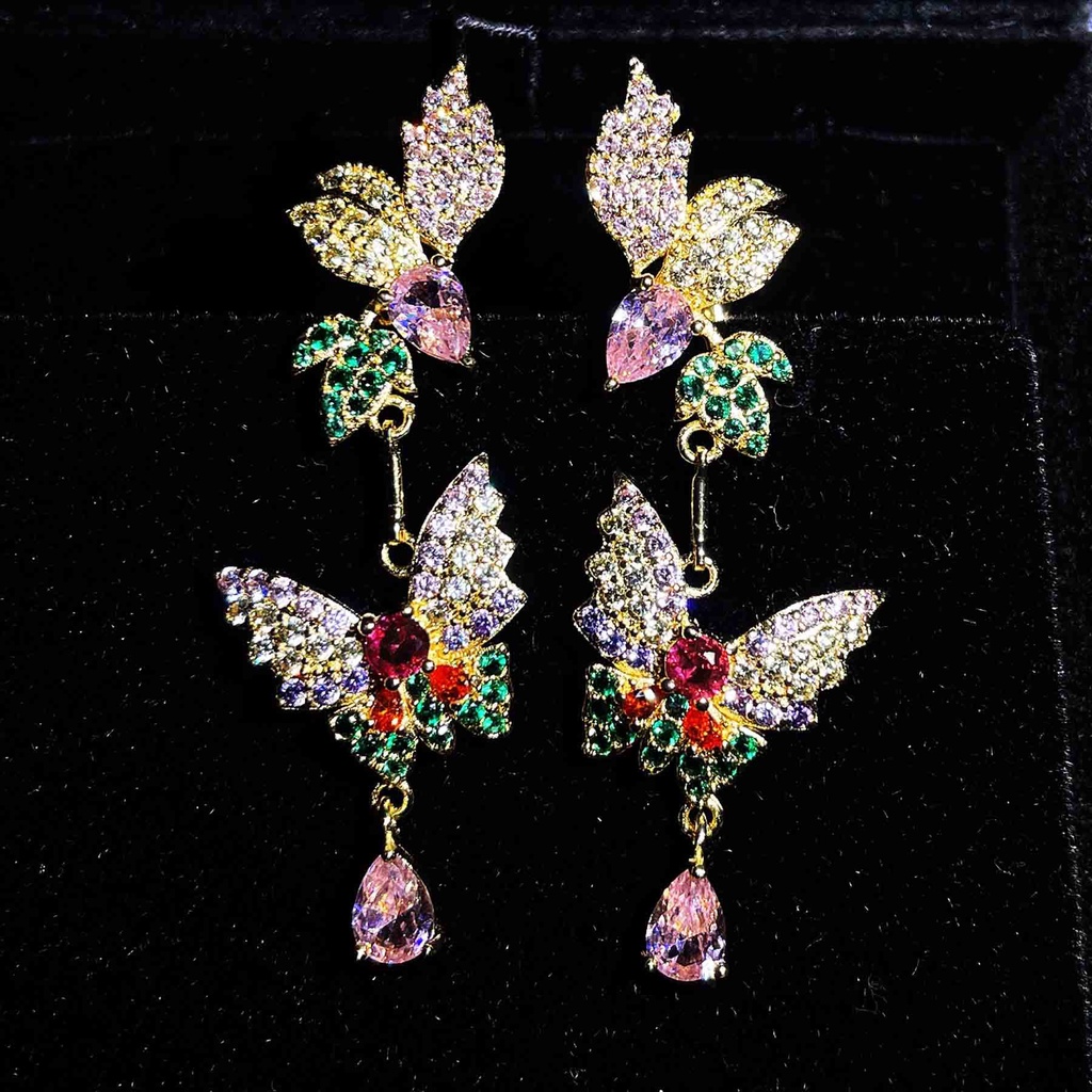 Goldkingdom Fashion Perhiasan Aksesoris Ready Stock Siaran Populer Baru Super Peri Kupu-Kupu Anting Tetesan Air Wanita Serbaguna Gaun Pengantin Perak Jarum Anting