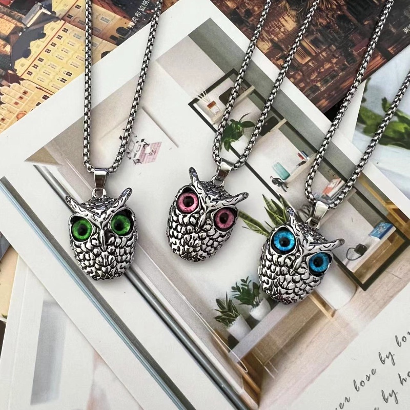 Fashion Vintage Owl Eyes Pendant Necklace/Kalung Rantai Gaya Punk Aksesoris Perhiasan Pesta