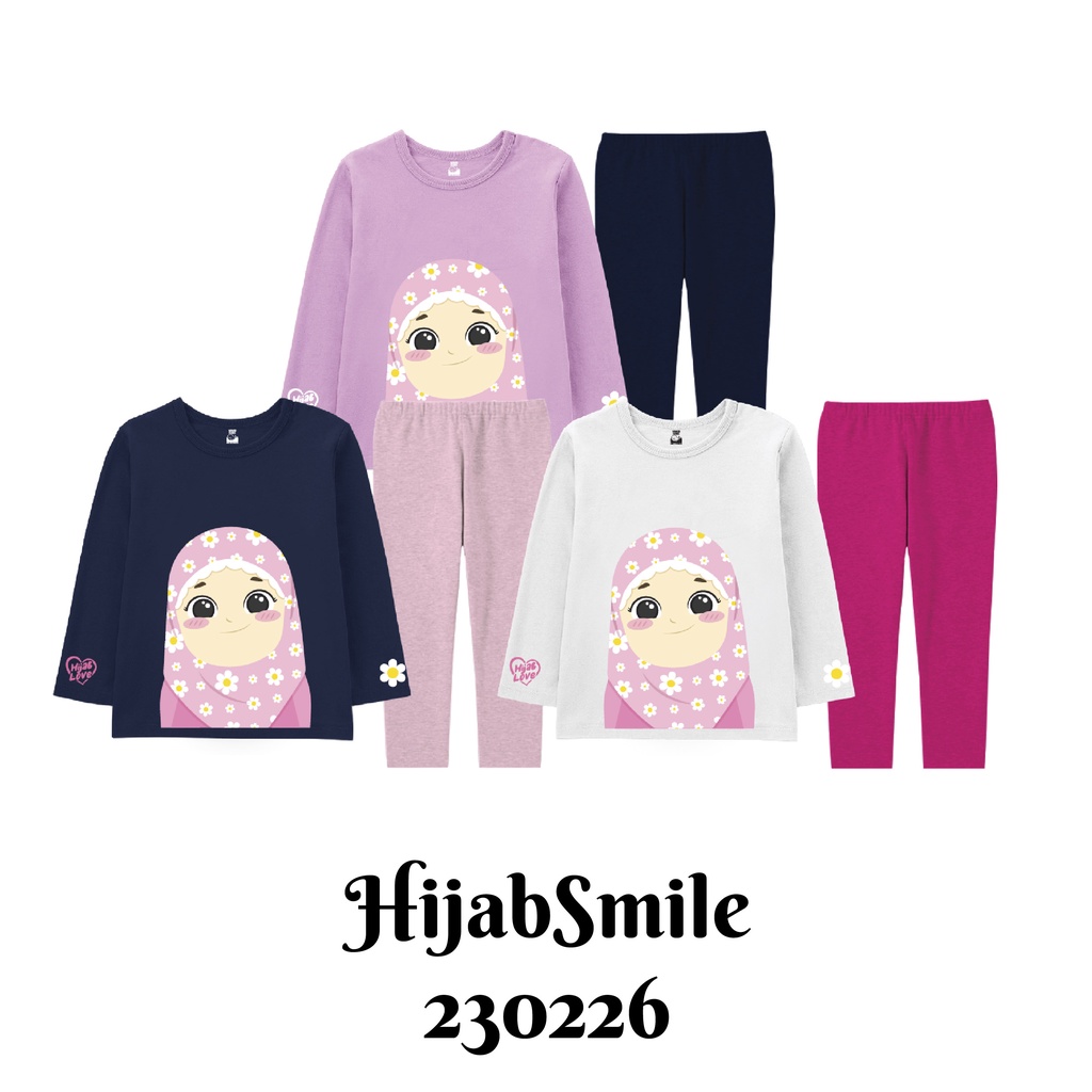 Setelan Lengan Panjang Anak Perempuan Muslim Seri Cute Hijab Girl Usia 2-8 Tahun Bahan Katun Combed 30s Premium