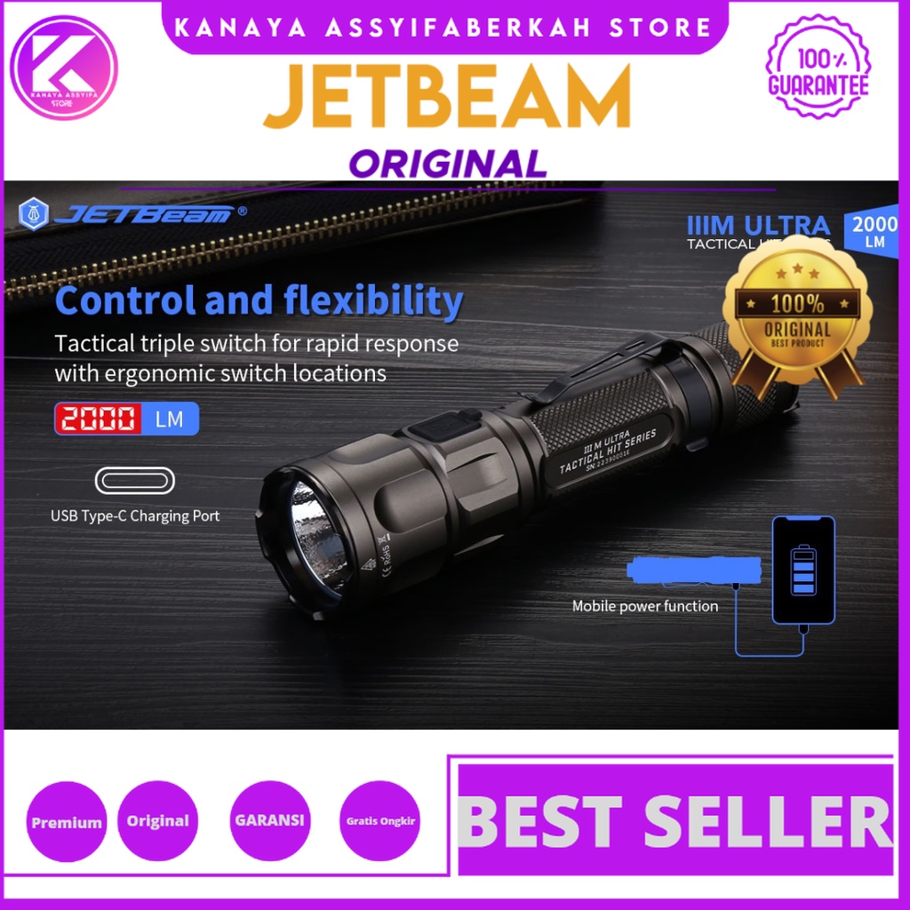 JETBeam Senter LED CREE XHP35 HD Tactical USB Rechargeable IPX8 2000lm - IIIM ULTRA