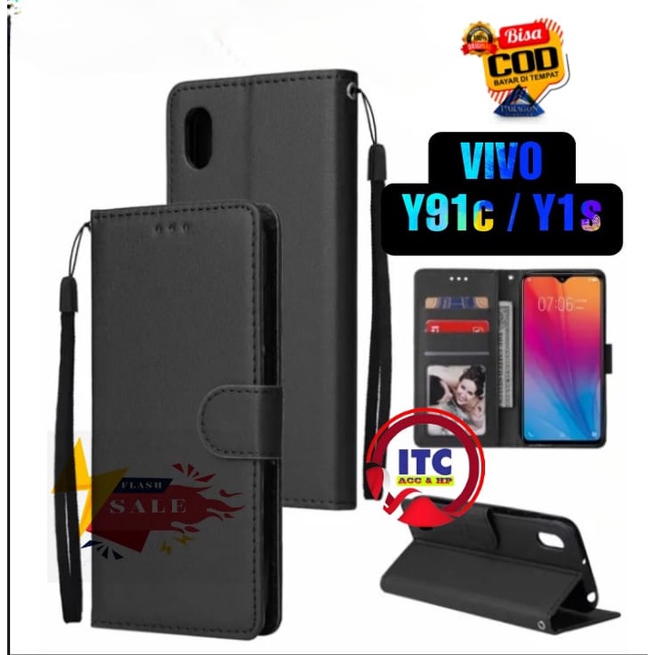 CASE PREMIUM FLIP KULIT DOMPET TYPE HP VIVO Y91C Y1S DOMPET- FLIP COVER LEATHER-SARUNG HP PREMIUM LE