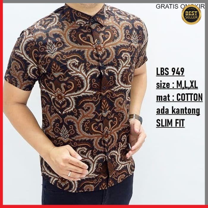 KEMEJA PRIA BATIK LENGAN PENDEK HEM BAHAN KATUN HALUS 40S LBS 949 BAJU MODERN MEWAH SLIMFIT SLIM FIT BY JAKARTA