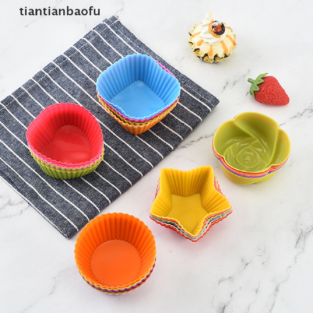 [tiantianbaofu] 7 Pcs/lot Silikon Kue Cup Bulat Berbentuk Muffin Cupcake Cetakan Kue Perlengkapan Masak Dapur Rumah Kue Decorag Tools Butik