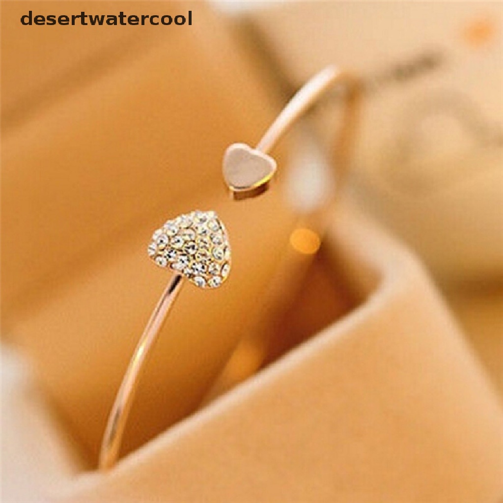 Deid Wanita Baru Gaya Sederhana Bangle Berlian Imitasi Cinta Hati Manset Perhiasan Gelang Emas Martijn