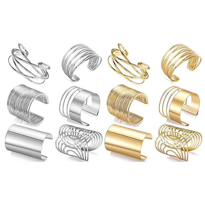 Wanita Buka Lebar Kawat Gelang Emas Pergelangan Tangan Cuff Wrap Bracelet