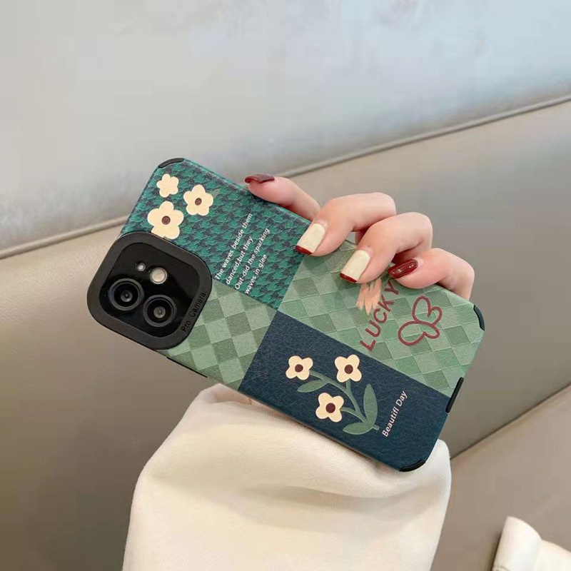 Lucky Green Checked Flowers Soft Case HP VIVO V9 Y11 Y12i Y12 Y15 Y17 Y12S Y20 Y20i Y20S Y19 Y93 Y91C S1 V15 Pro Y50 Y30 Y30i V20 Z1 Pro Y52S Y31S V5 V5S V21 V23 5G Y83 FTD Stripe Casing