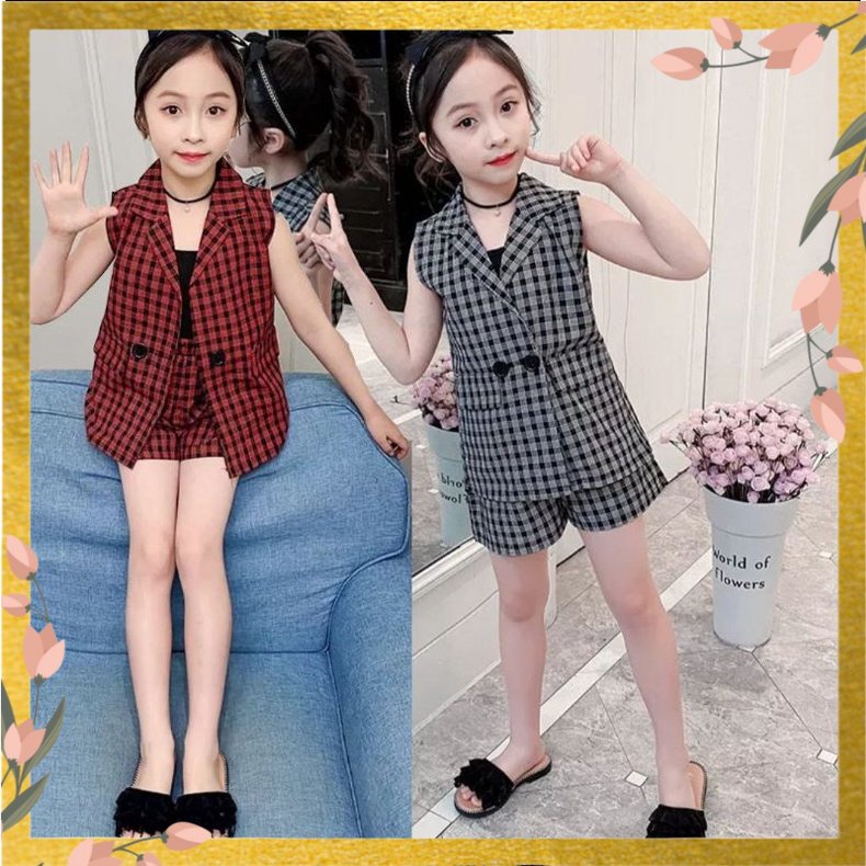 Setelan Anak Perempuan Usia 5 6 7 8 Tahun-Baju Anak Cewek Murah Kotak