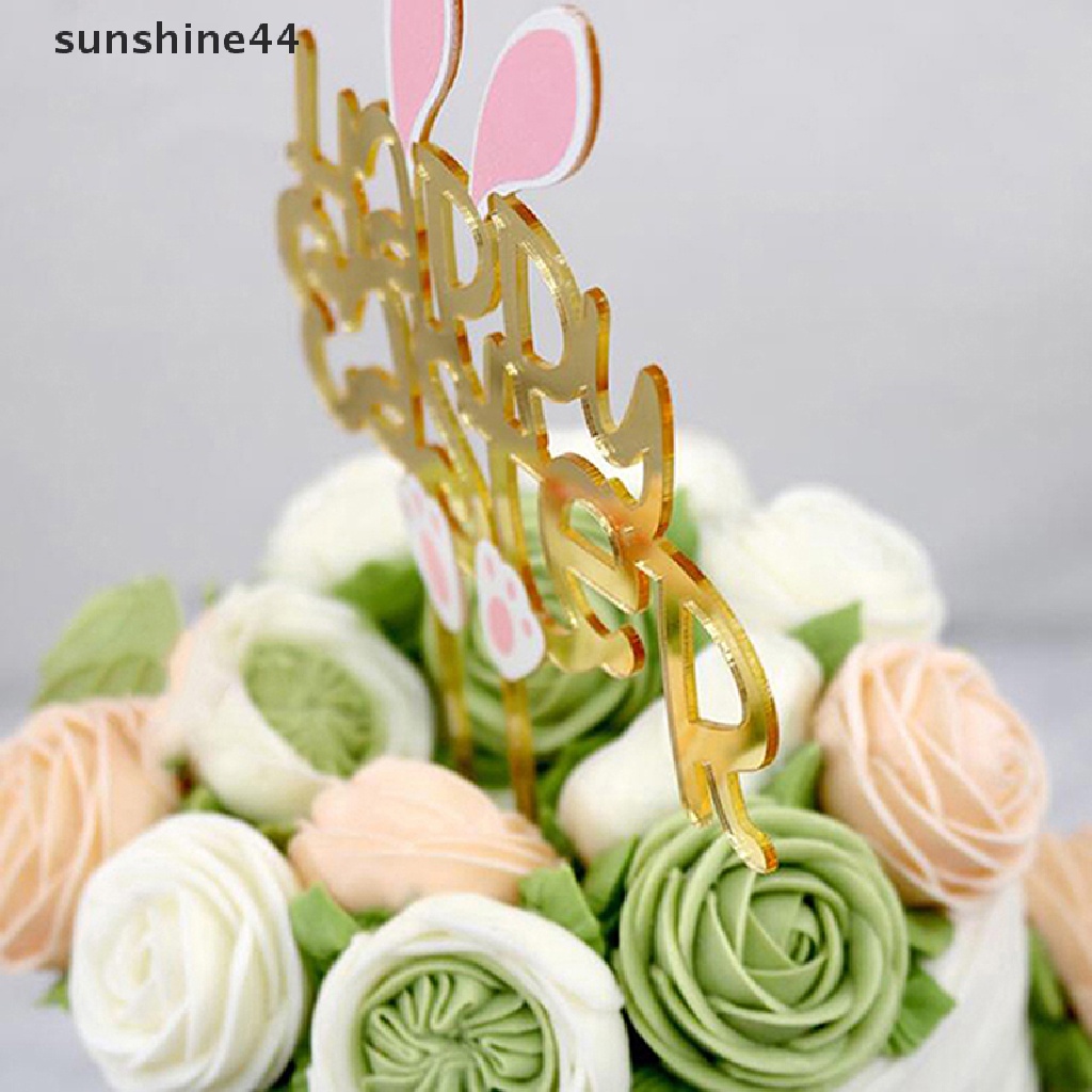 Sunshine Happy Easter Cake Topper Telur Paskah Akrilik Kue Bendera Dekorasi Kue Pesta ID