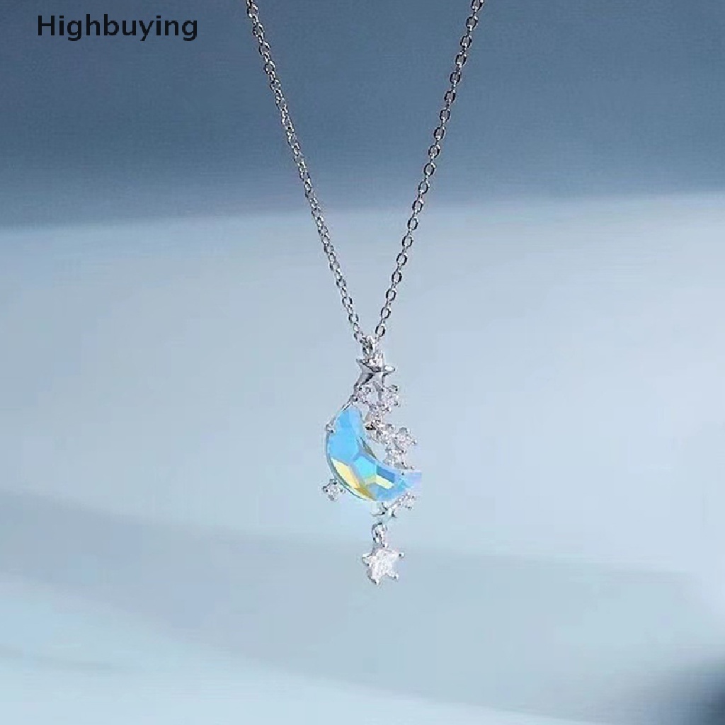 Hbid Bintang Bulan Moonstone Titanium Steel Rantai Kalung Wanita Romantis Batu Mengkilap Liontin Kalung Pesta Pernikahan Fashion Perhiasan Glory