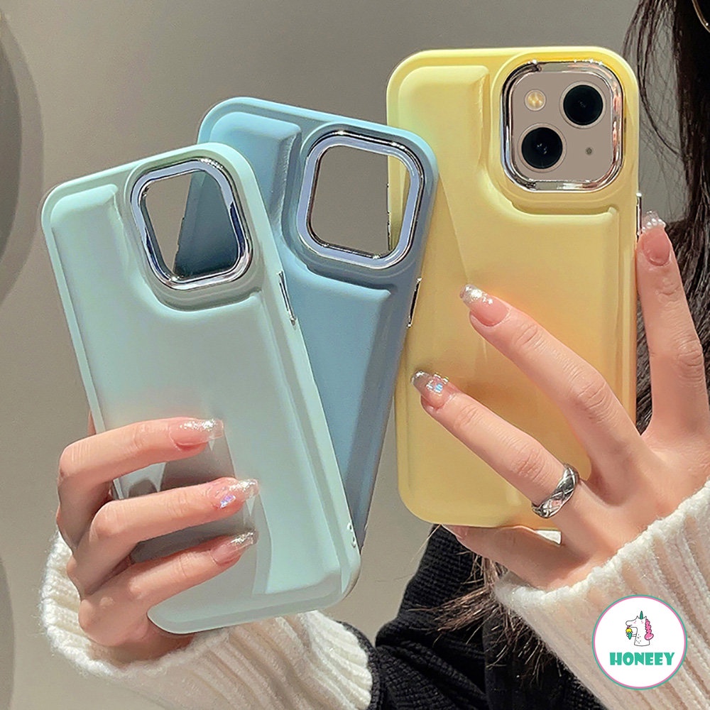 IPHONE Ins Simple Metal Lensa Shockproof Case Untuk Iphone14 12Pro 13 12 11 Pro Max Warna Solid Matte Lembut Air Cushion Back Cover