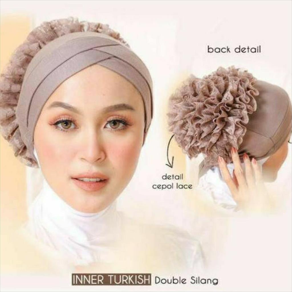 OTS 732 - Ciput Turki Double Silang Cepol Renda Premium Inner Dalaman Hijab Jilbab Kerudung